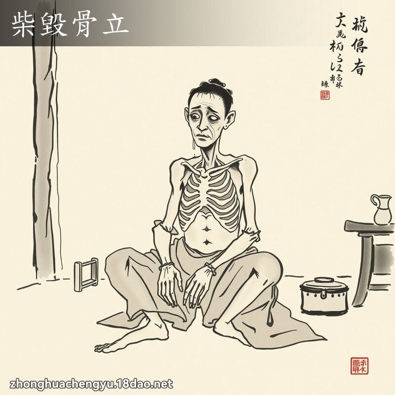 Sài hủy cốt lập (柴毁骨立)